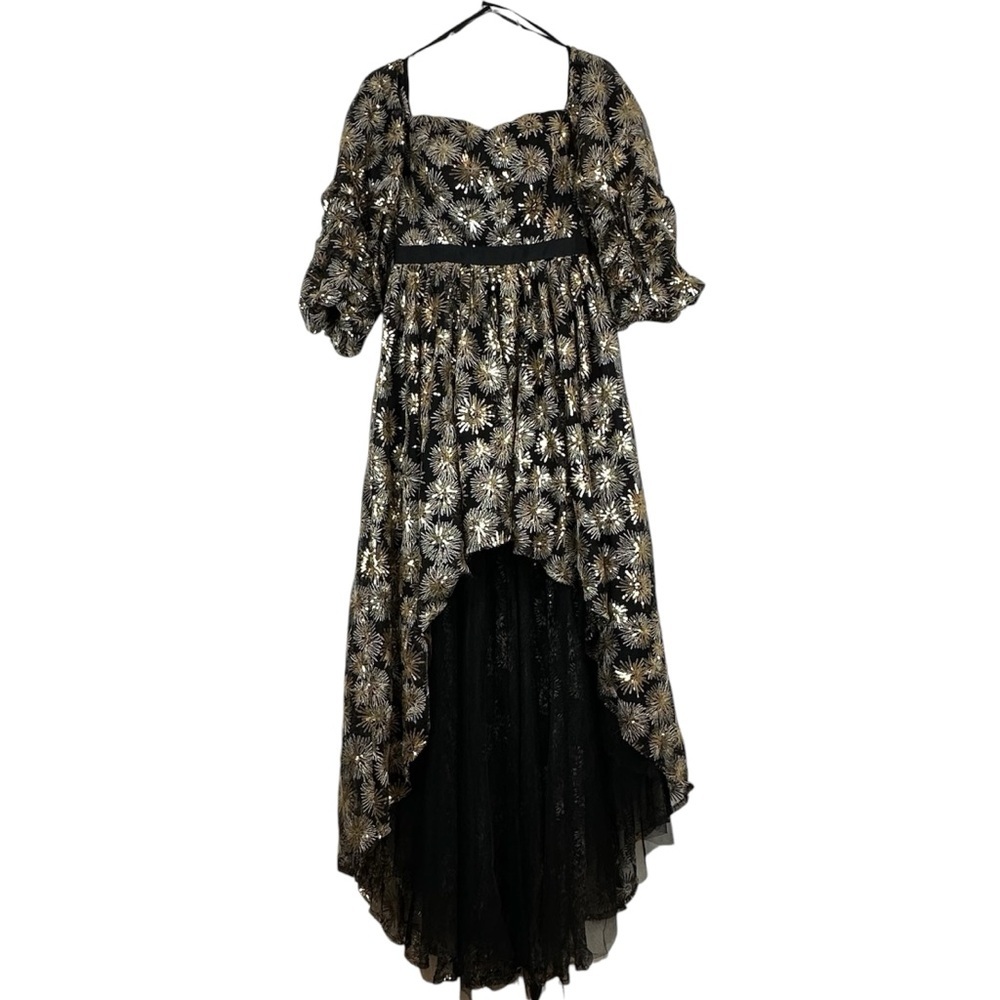 Zendaya Collection for Aqua Fireworks Dress Black Gold Sheer Hi-Low Size S - Picture 3 of 12